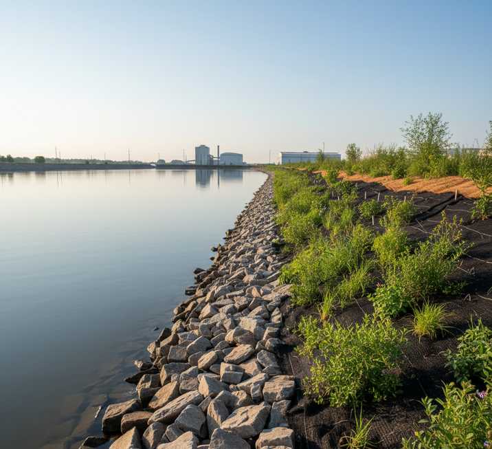 Shoreline reinforcement with riprap
